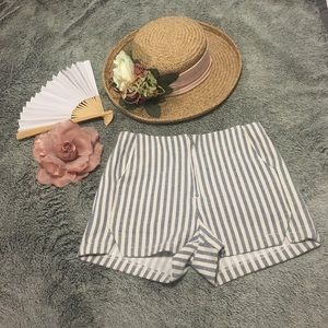 Blue & White Pinstripe High Wasted Shorts